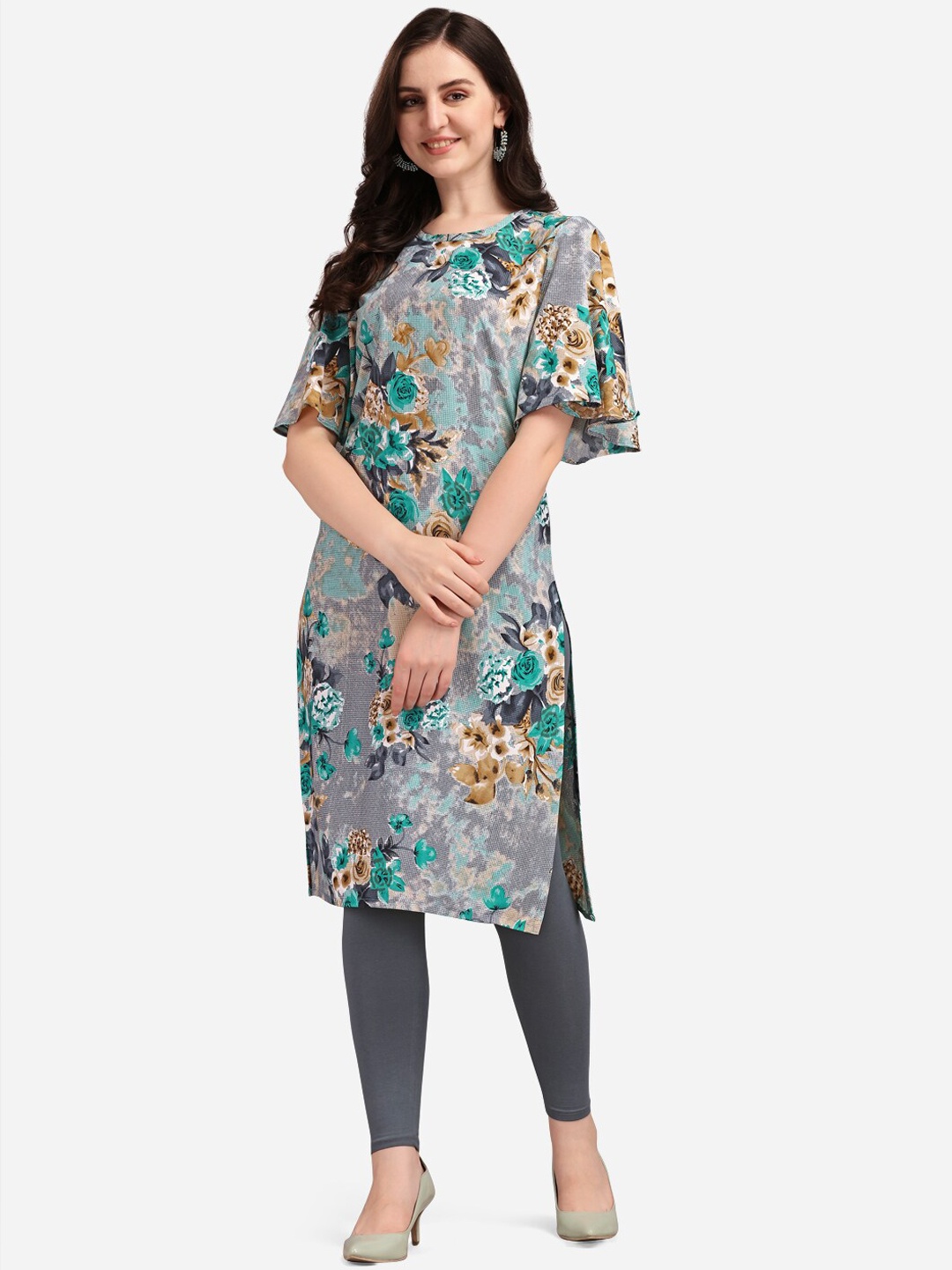 

KALINI Women Green Floral Printed Crepe Kurta