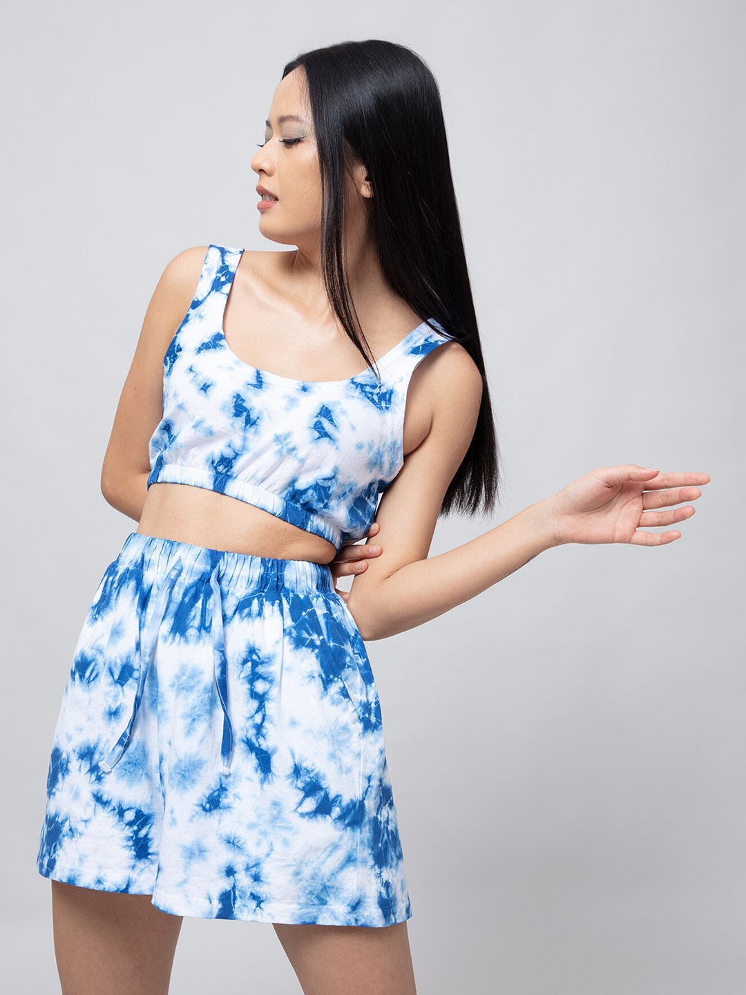 

20Dresses Women White & Blue Dyed Top with Shorts