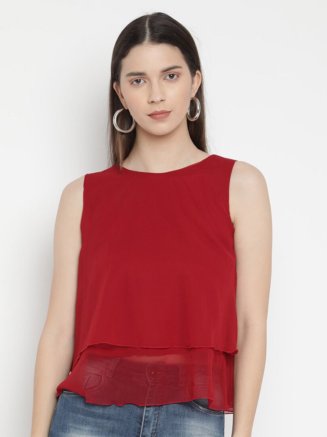 

V2 Value & Variety Maroon Georgette Top