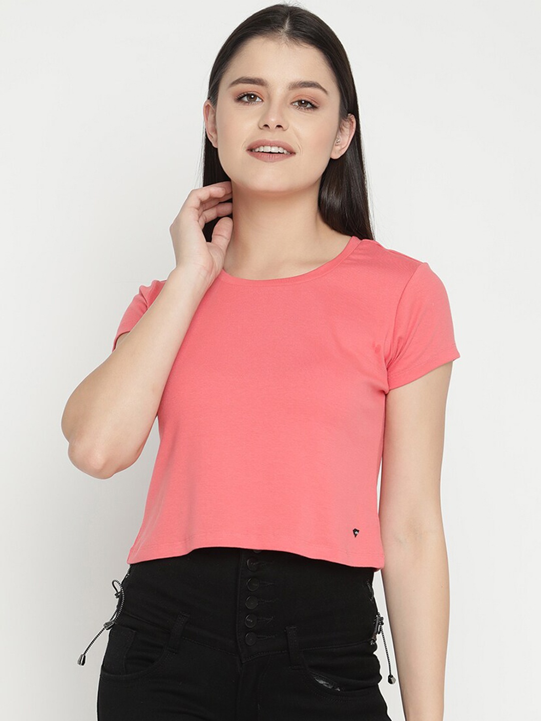 

V2 Value & Variety Coral Pink Pure Cotton Crop Top