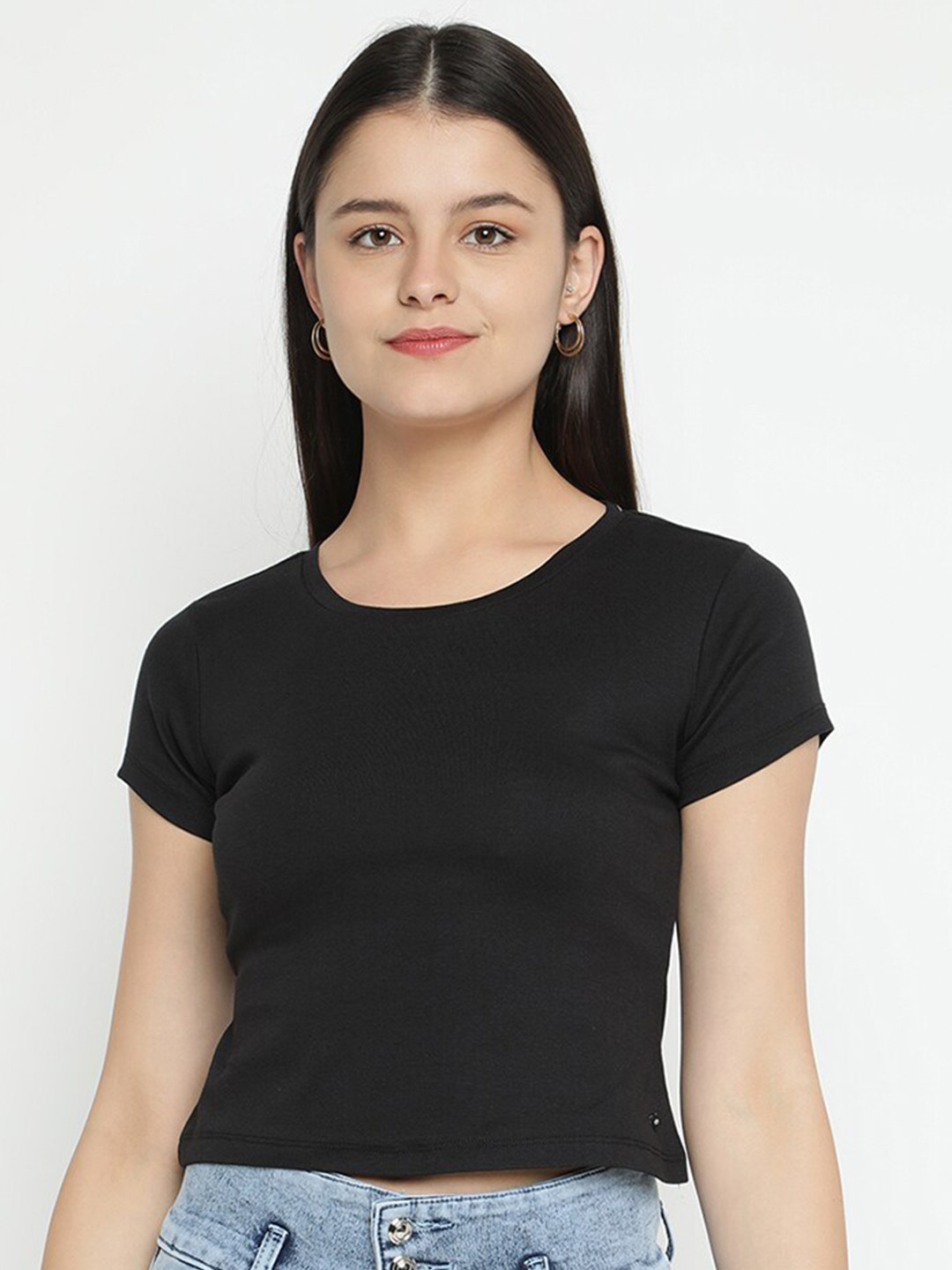 

V2 Value & Variety Black Monochrome Knitted Pure Cotton Crop Top