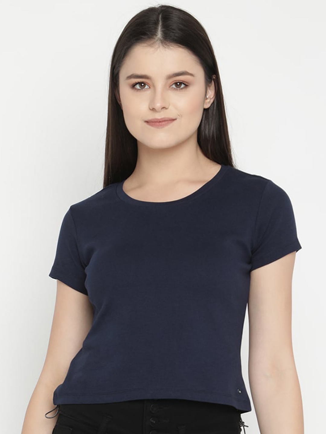 

V2 Value & Variety Women Blue Solid Crop Top