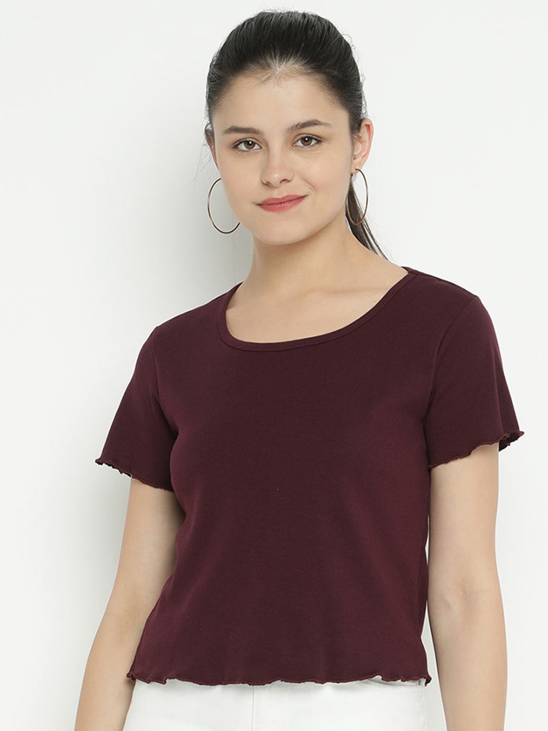 

V2 Value & Variety Maroon Knitted Pure Cotton Crop Top