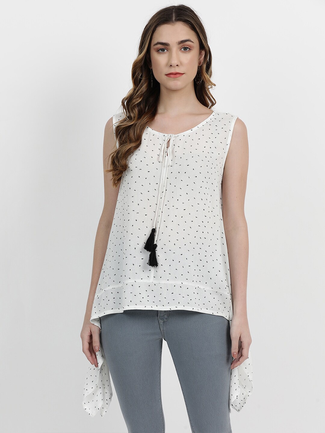 

V2 Value & Variety White Tie-Up Neck Top