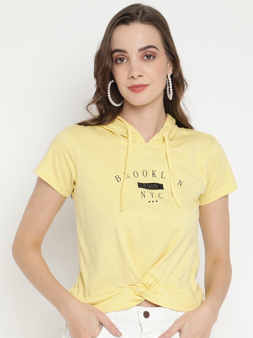 

V2 Value & Variety Yellow Tie-Up Neck Top