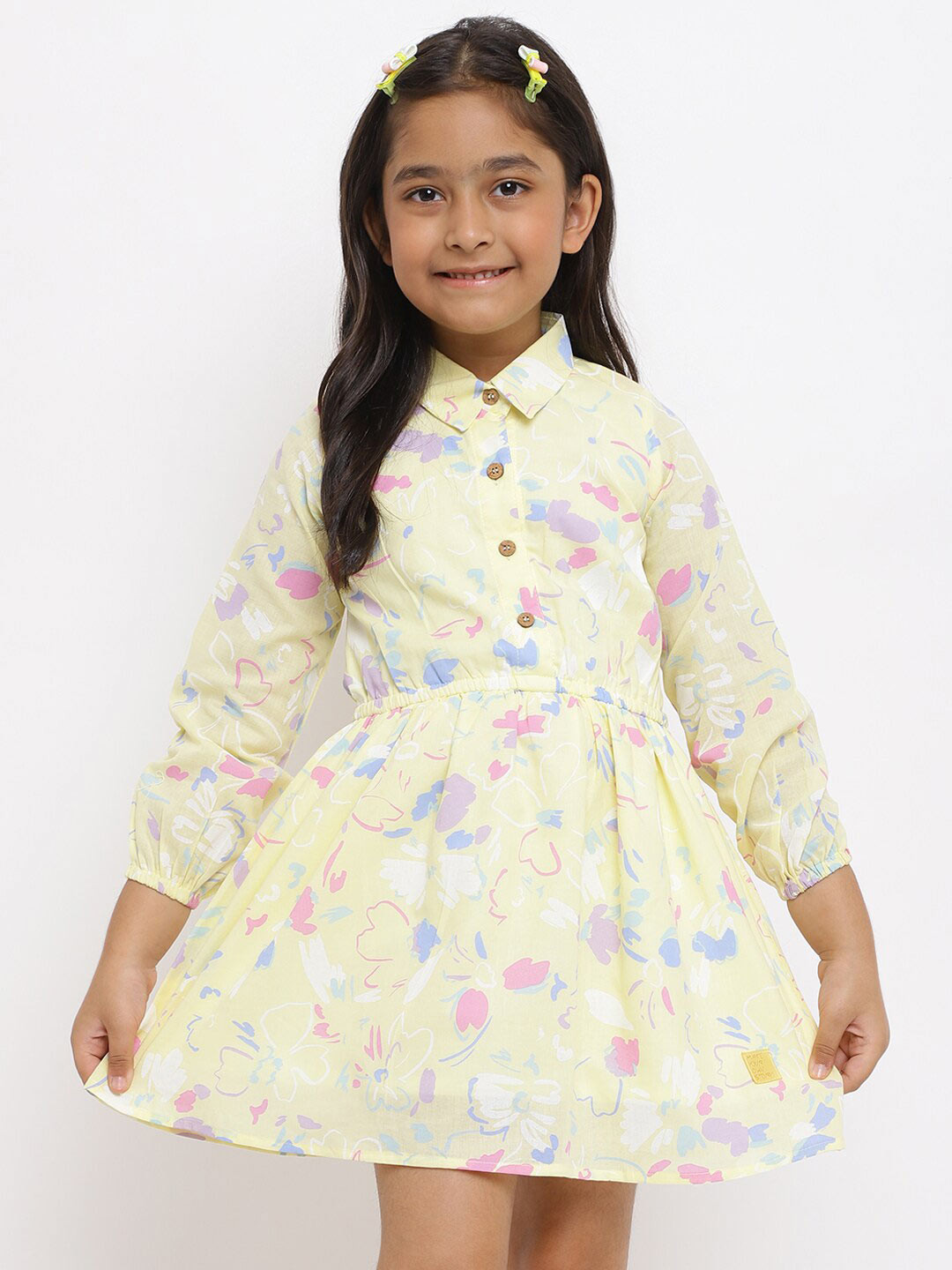 

TALES & STORIES Yellow Floral Tie-Up Neck Dress