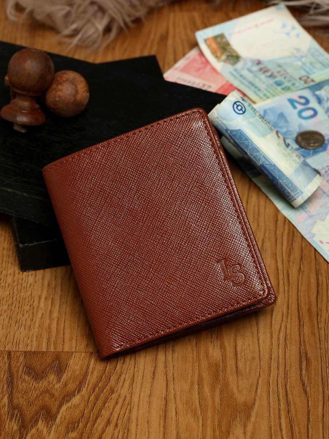 

Louis Stitch Saffiano Leather Tan Bifold Wallet for Men, Brown