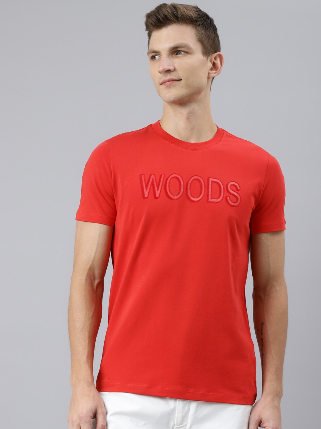

Woods Men Red Typography Printed T-shirt