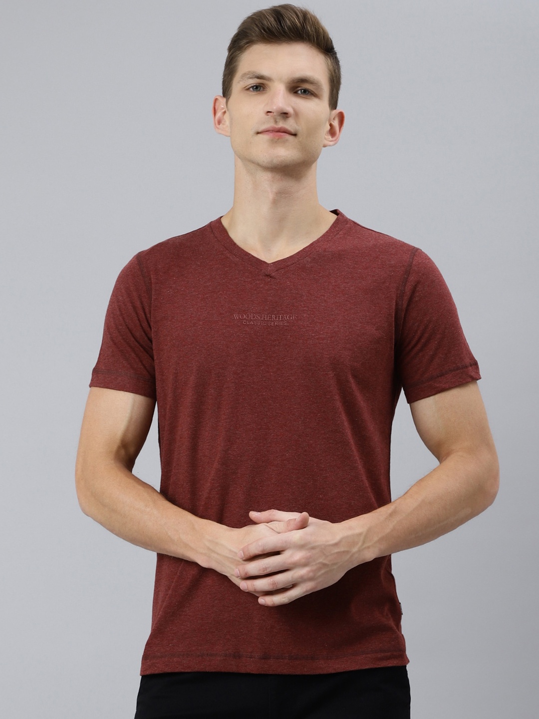 

Woods Men Burgundy V-Neck T-shirt