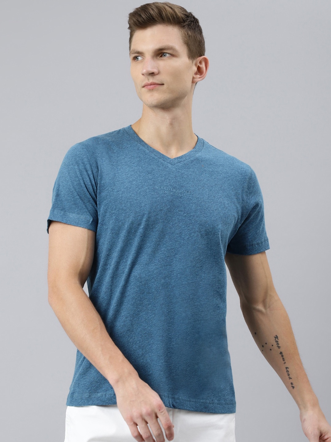 

Woods Men Teal V-Neck T-shirt