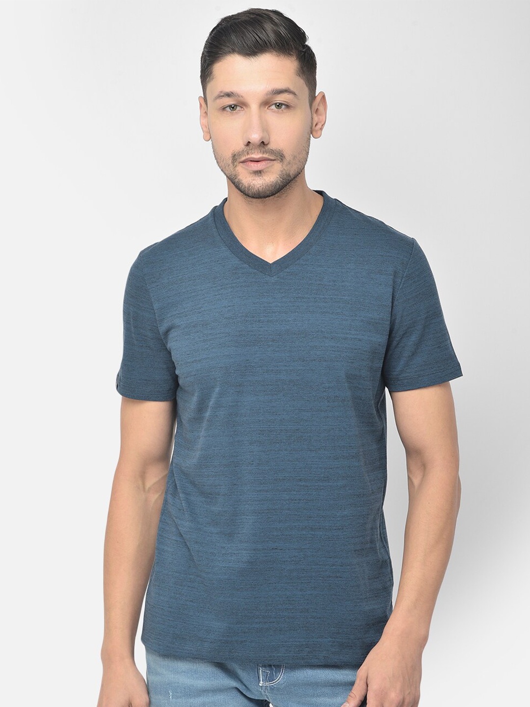 

Woodland Men Teal V-Neck T-shirt