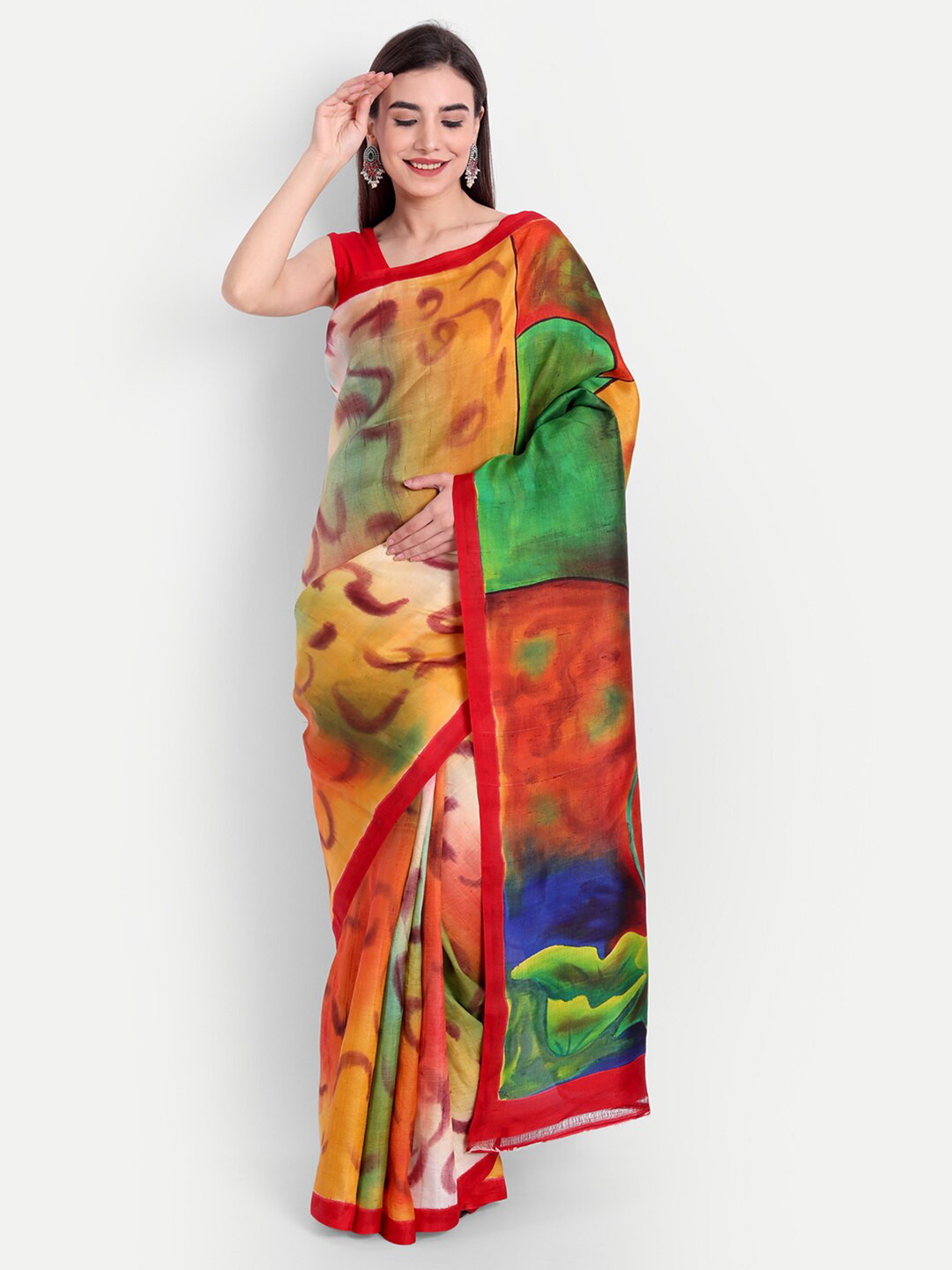 

Fibre World Green & Red Ethnic Motifs Pure Silk Murshidabad silk Saree