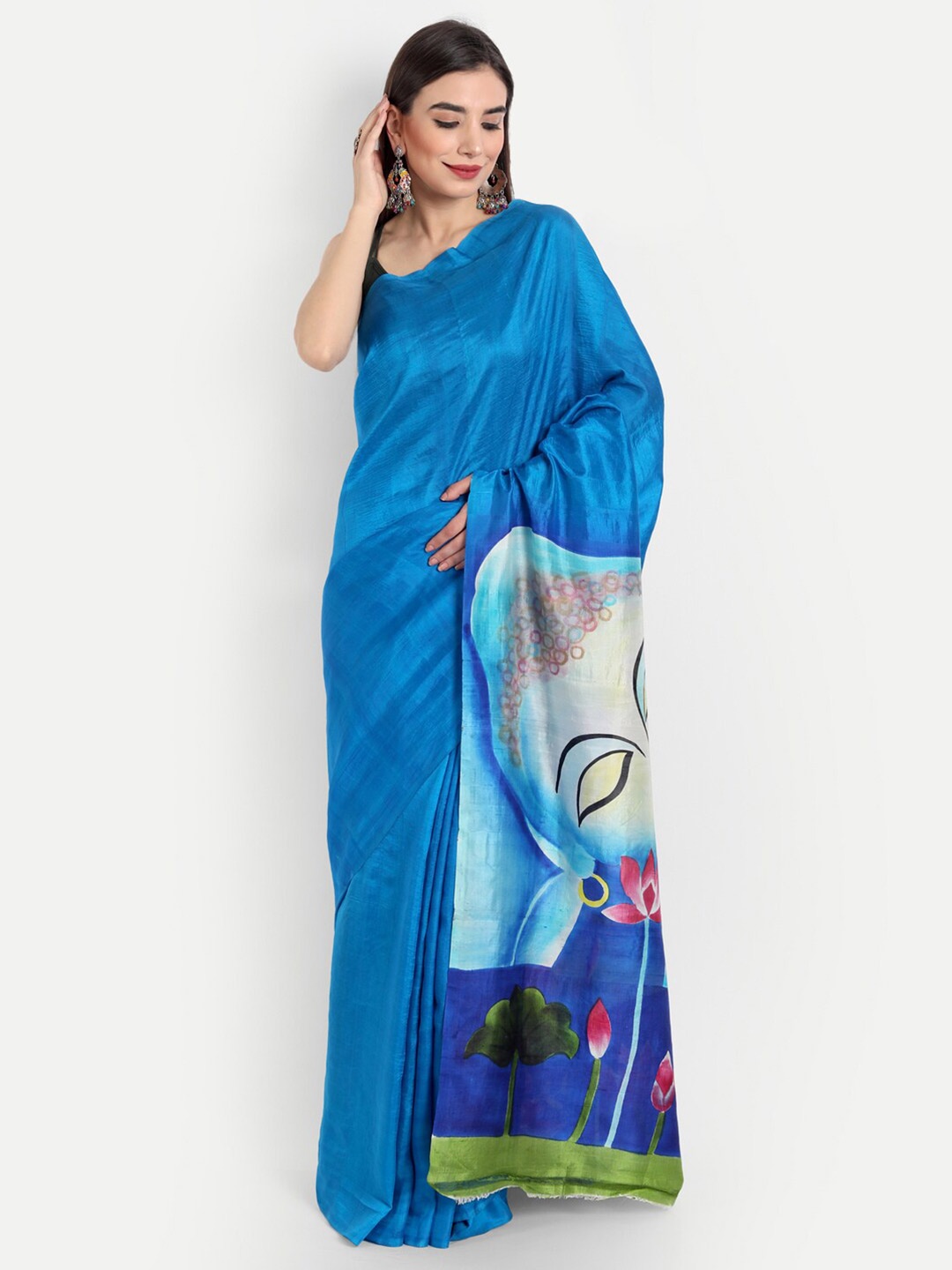 

Fibre World Blue & White Floral Zari Pure Silk Murshidabad silk Saree