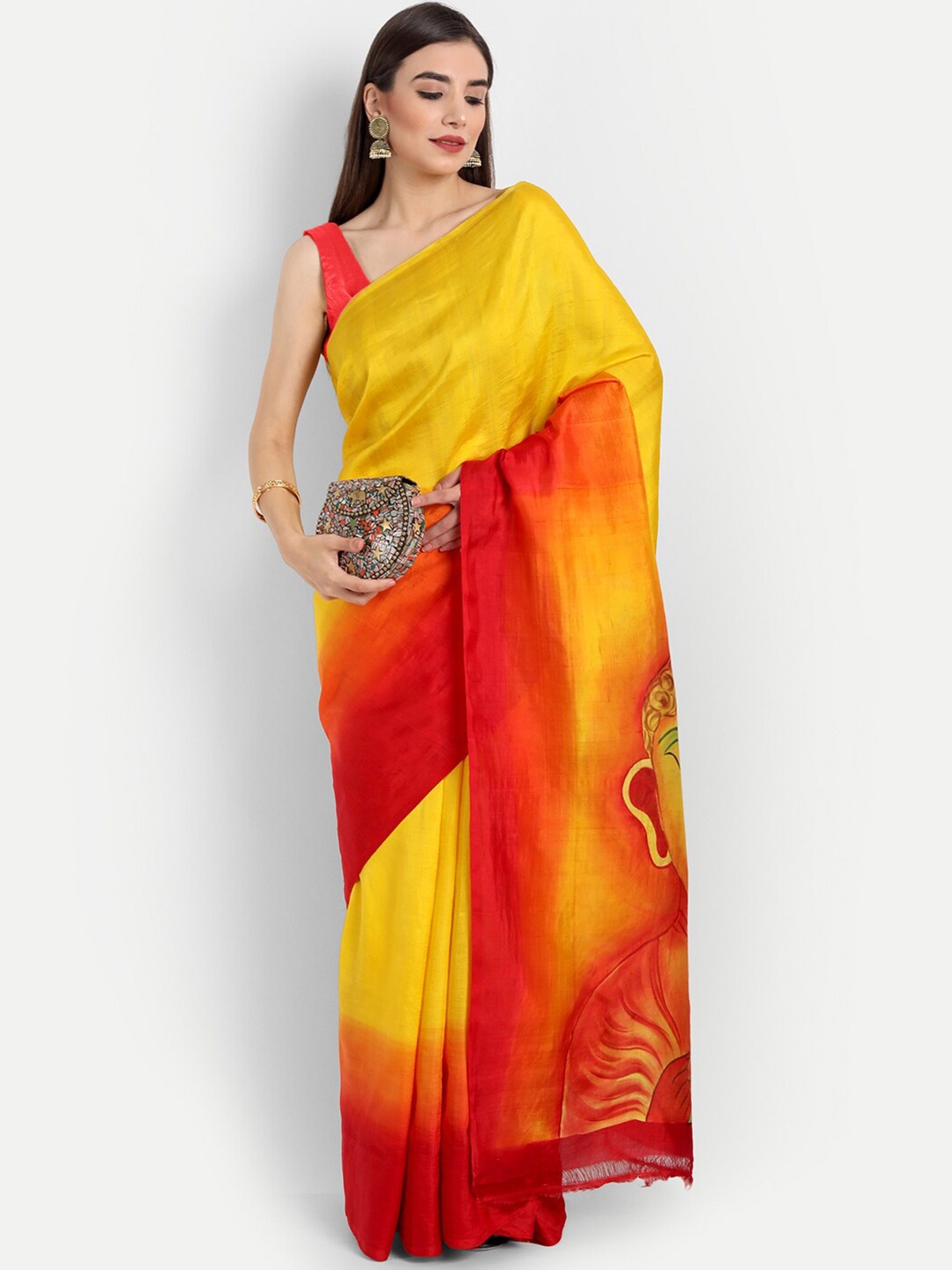 

Fibre World Yellow & Red Ethnic Motifs Pure Silk Murshidabad silk Saree
