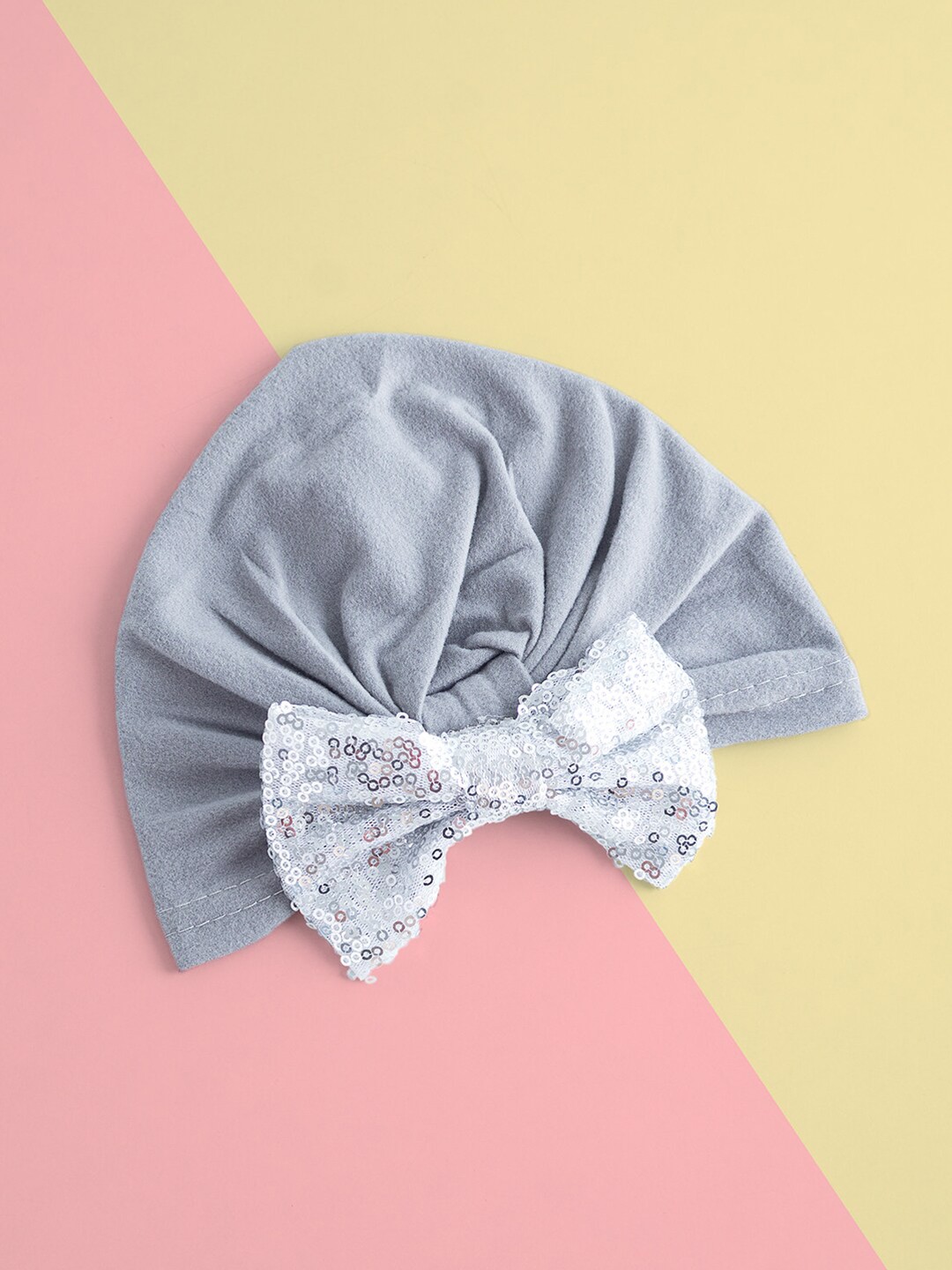 

Golden Peacock Girls Grey & White Embroidered Beanie with Bow