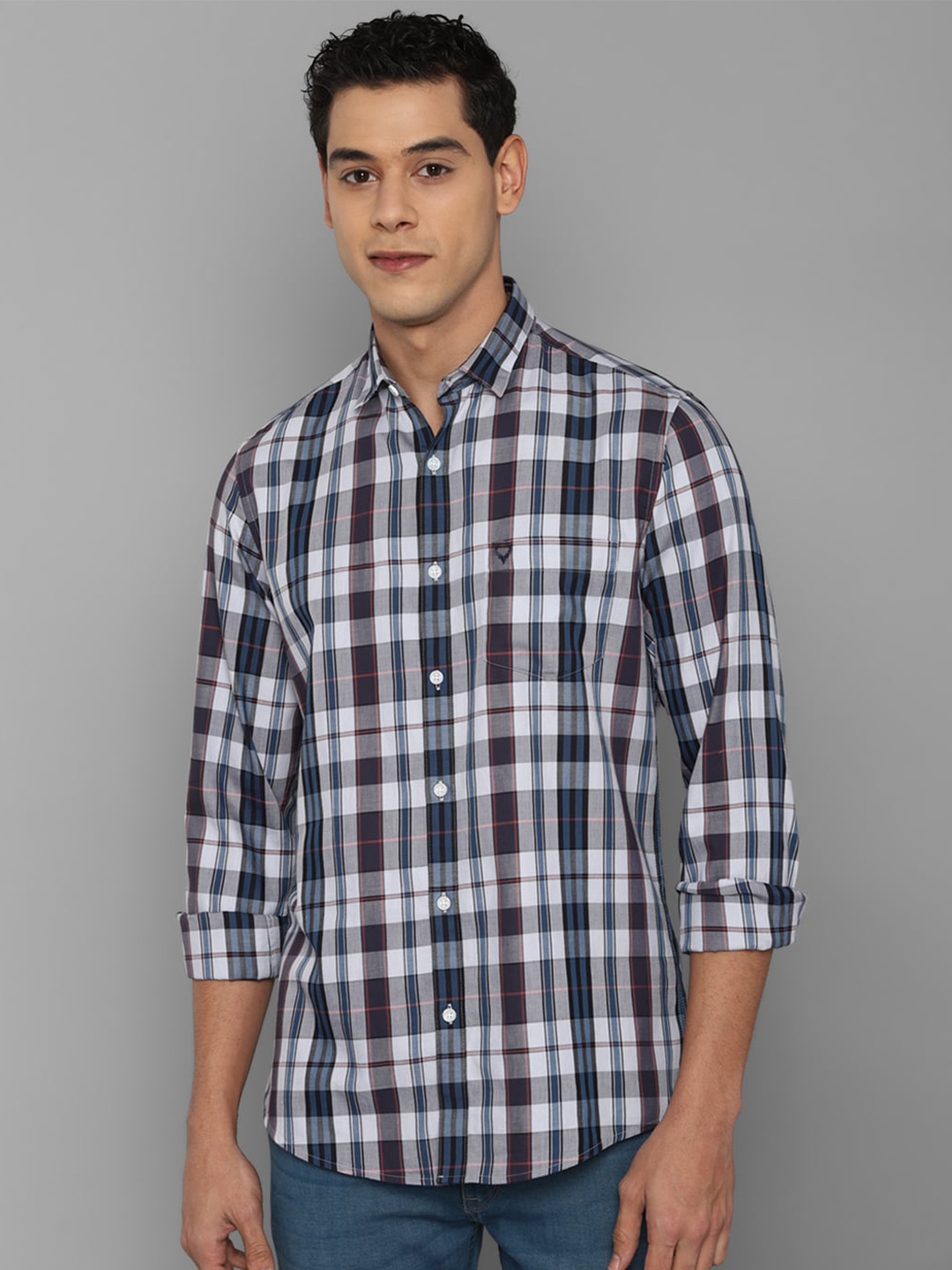 

Allen Solly Men Blue Slim Fit Tartan Checks Checked Casual Shirt
