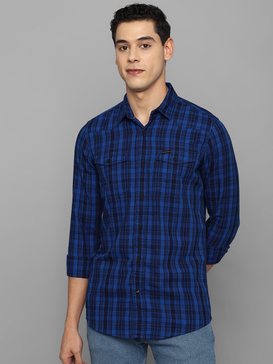 

Allen Solly Sport Men Blue Tartan Checks Checked Casual Shirt