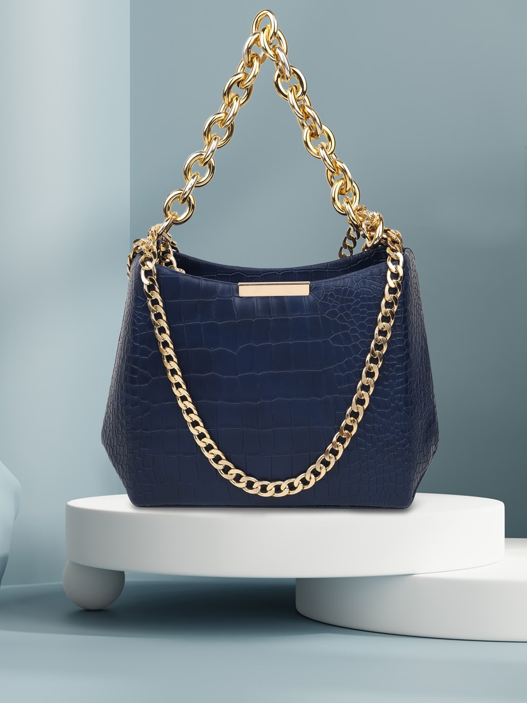 

Apsis Blue Colourblocked Structured Shoulder Bag with Quilted