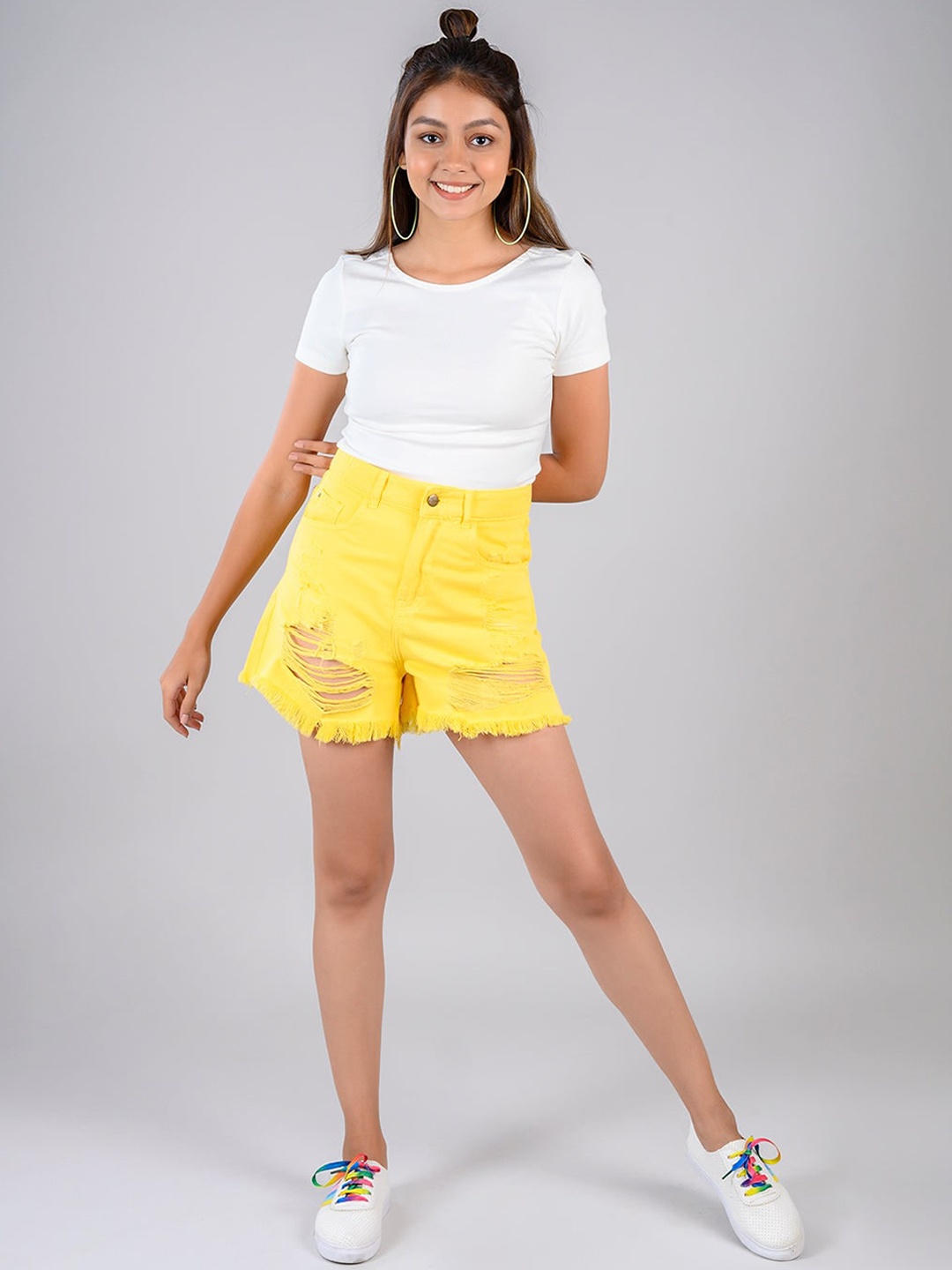 

FREAKINS Women Yellow Solid Shorts