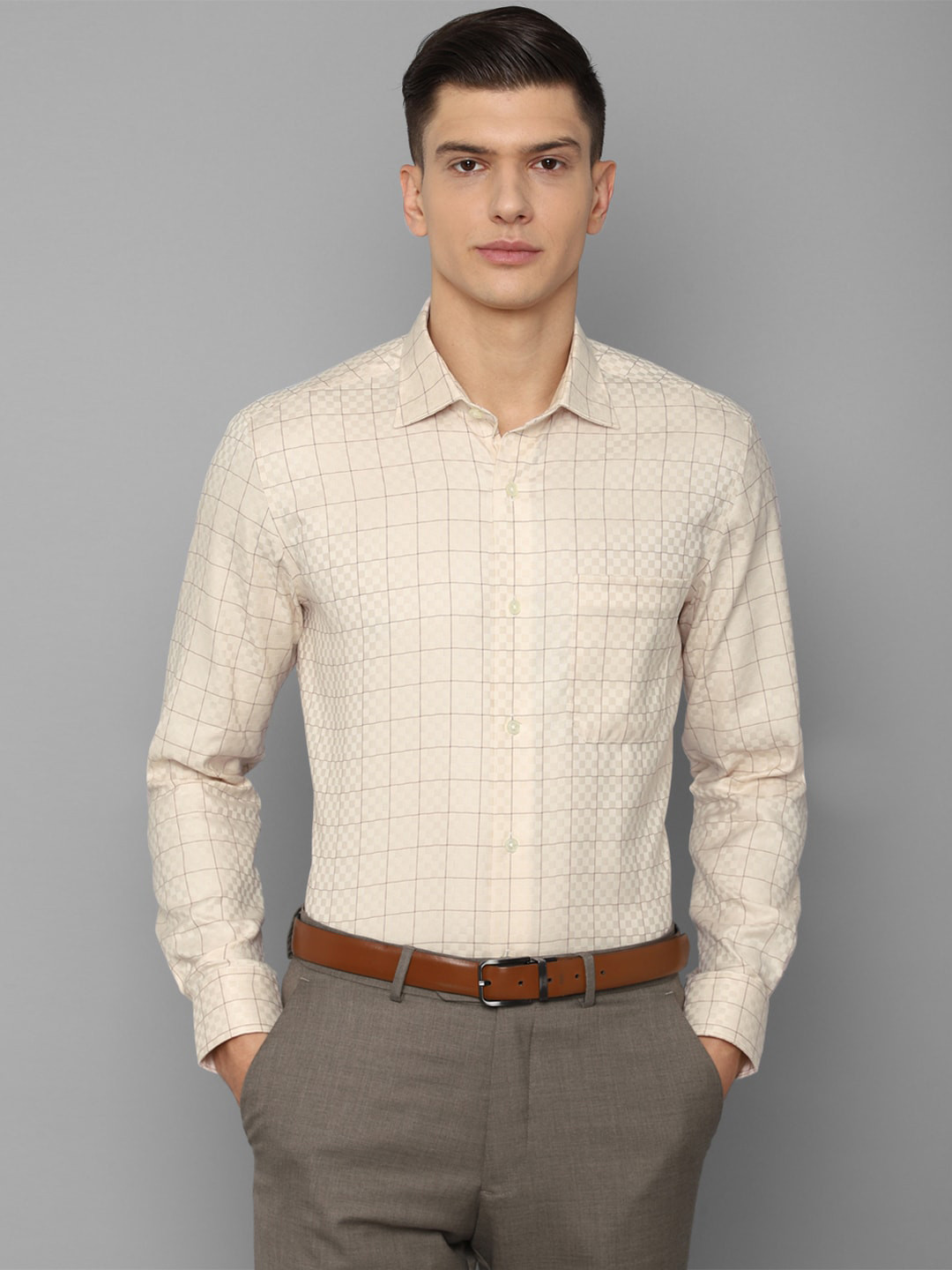

Louis Philippe Permapress Men Yellow Checked Wrinkle Free Formal Shirt