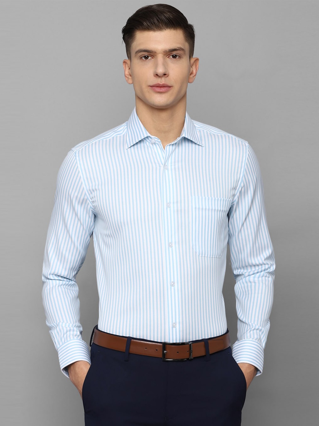 

Louis Philippe Men Blue Striped Formal Shirt