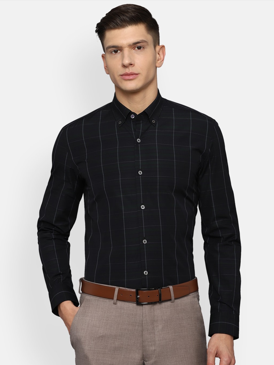 

Luxure by Louis Philippe Men Black Slim Fit Windowpane Checks Checked Formal Shirt