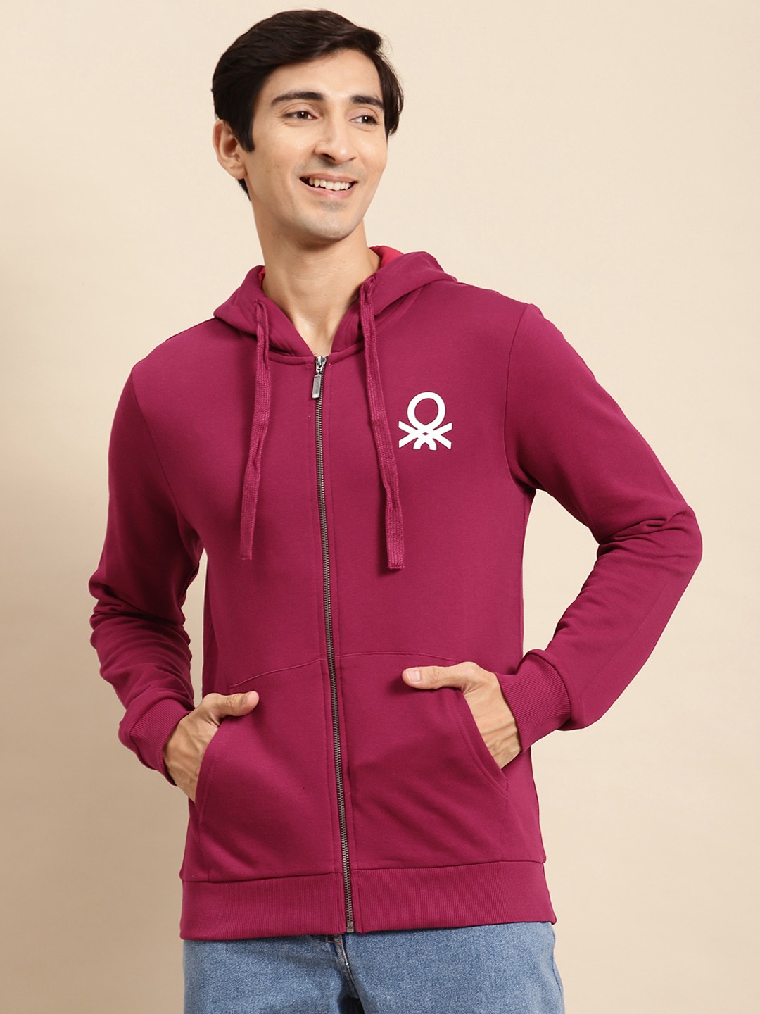

United Colors of Benetton Men Magenta Hooded Sweatshirt