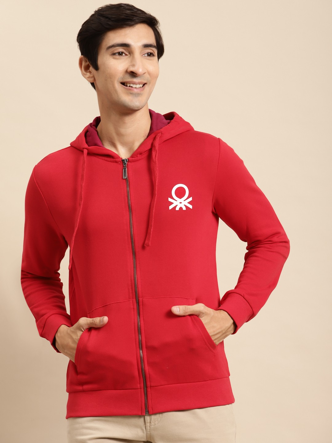 

United Colors of Benetton Men Red Hooded Sweatshirt