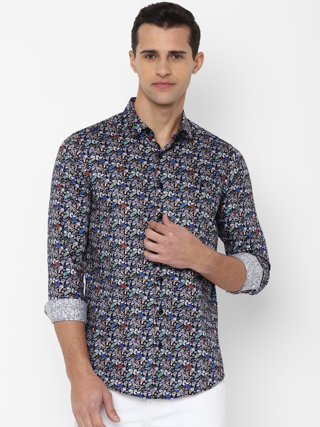 

SIMON CARTER LONDON Men Navy Blue Slim Fit Printed Casual Shirt