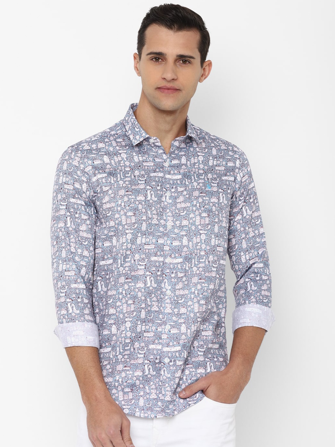 

SIMON CARTER LONDON Men Blue Slim Fit Printed Casual Shirt