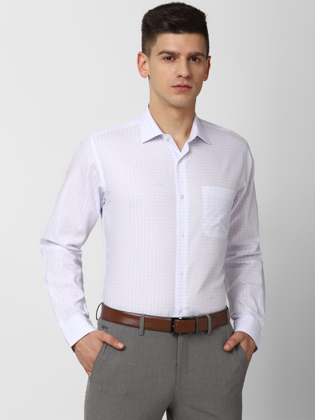 

Van Heusen Men White Grid Tattersall Checks Checked Formal Shirt