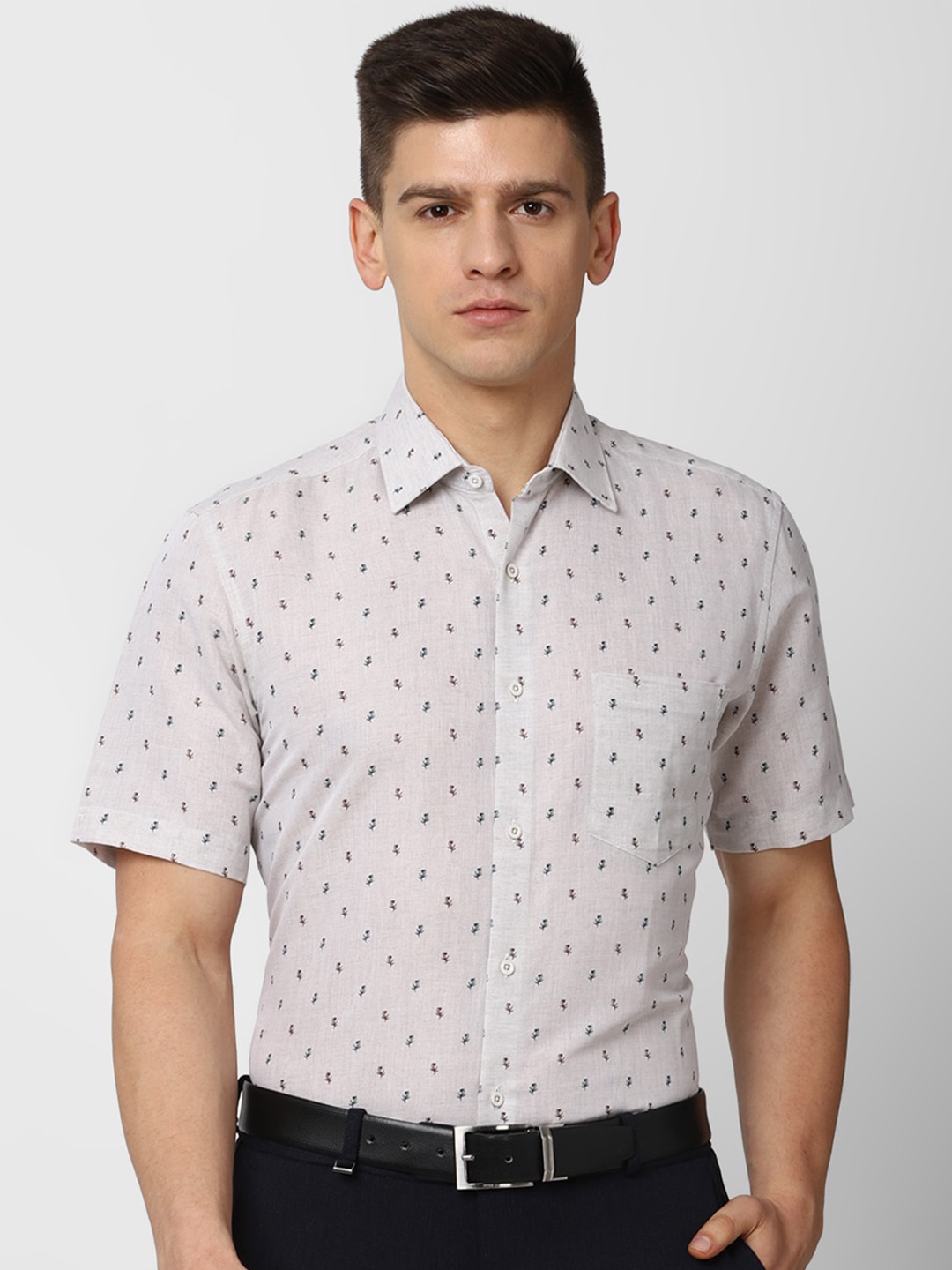

Van Heusen Men Grey Floral Printed Formal Shirt