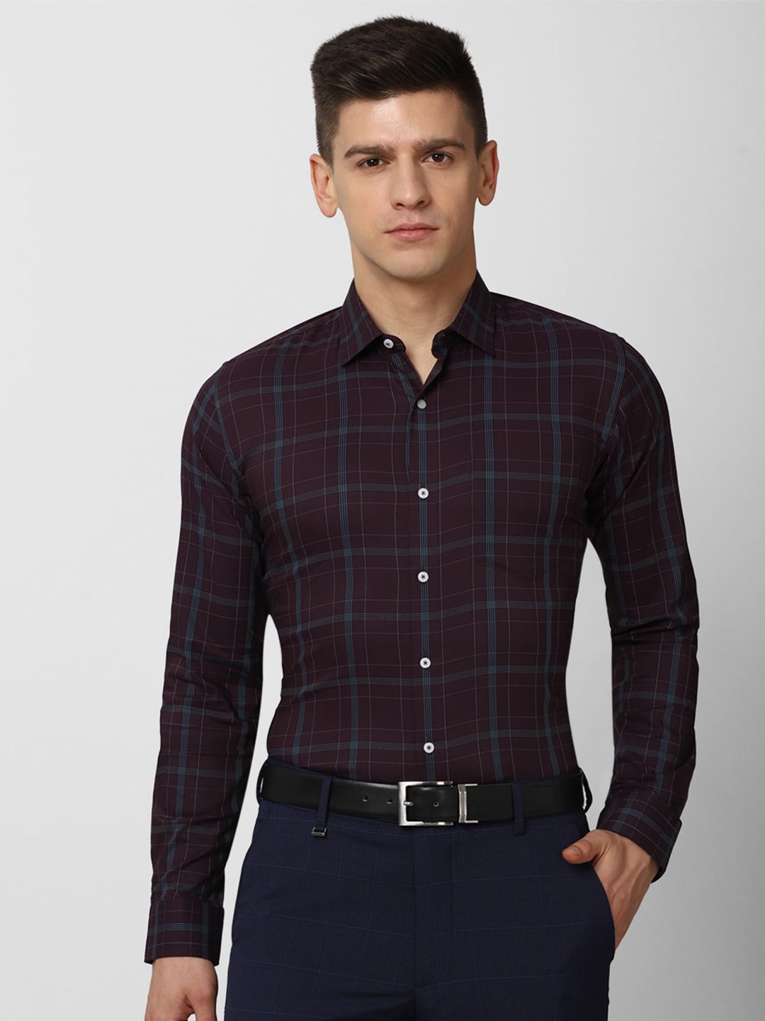 

Van Heusen Men Brown Slim Fit Checked Formal Shirt