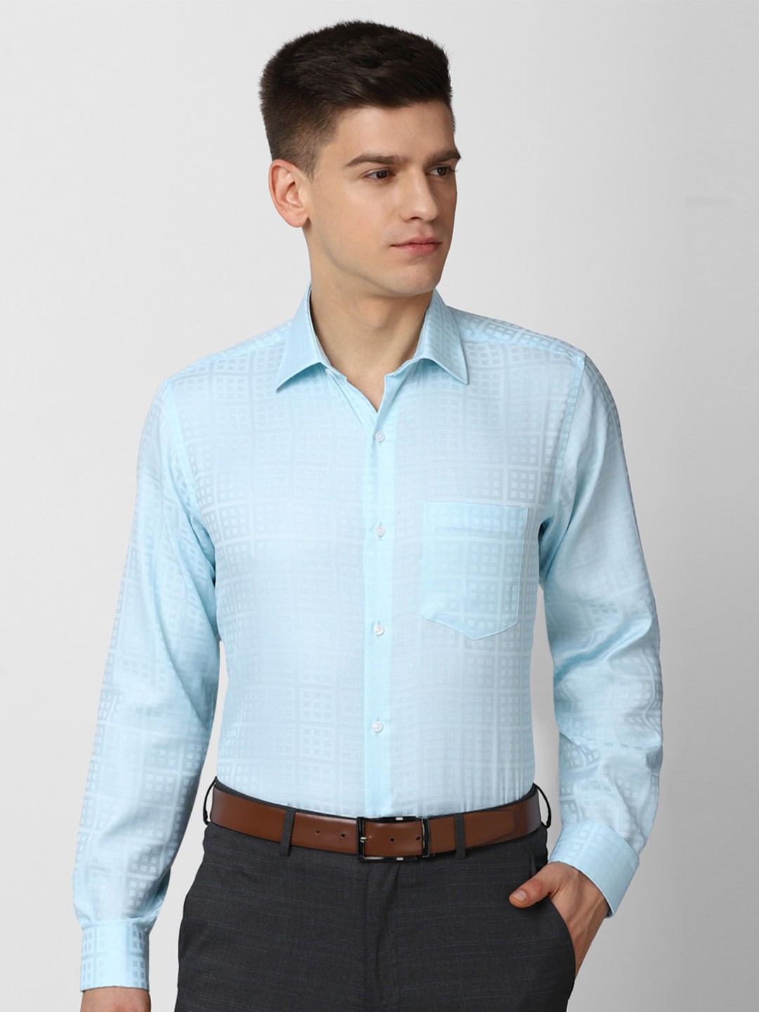 

Van Heusen Men Blue Grid Tattersall Checks Checked Formal Shirt