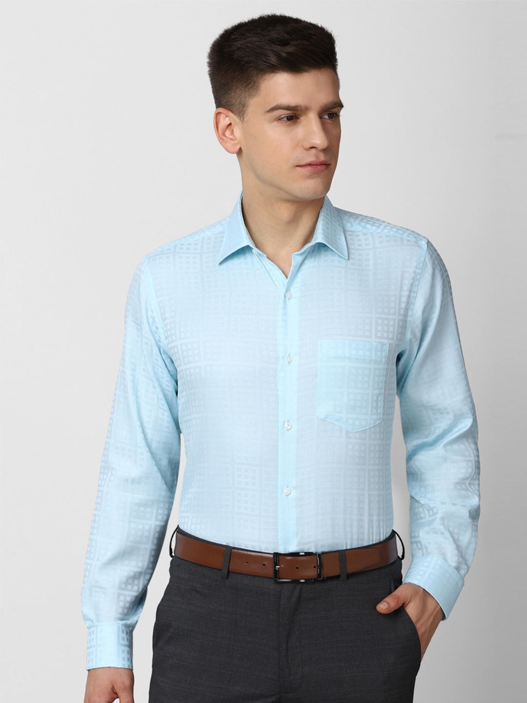 

Van Heusen Men Blue Grid Tattersall Checks Checked Formal Shirt