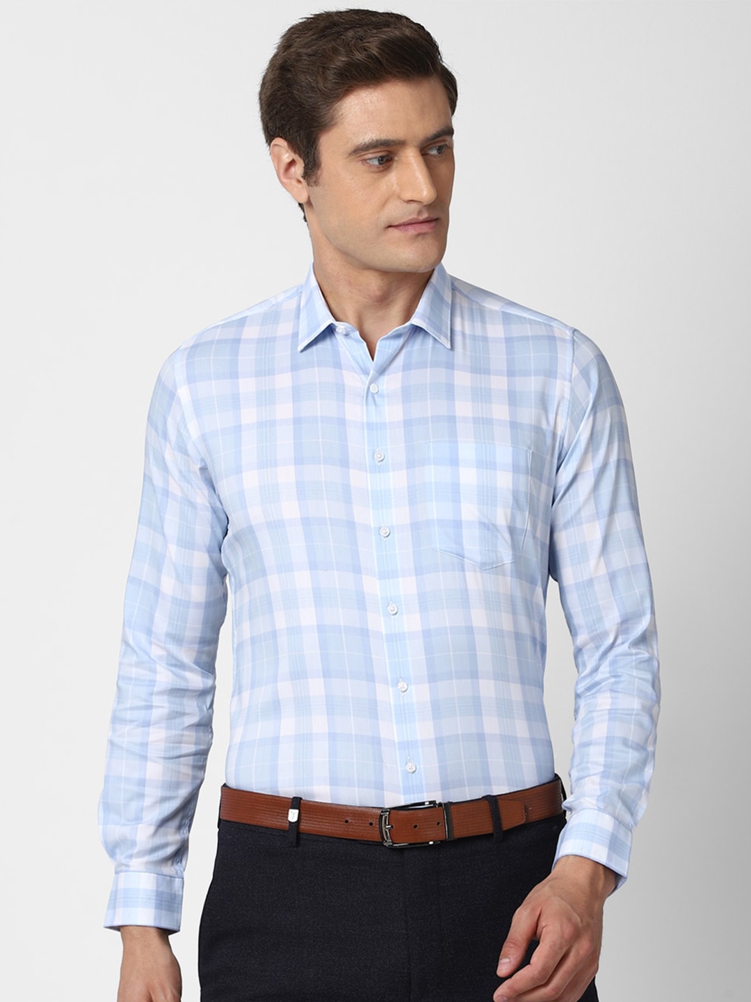 

Van Heusen Men Blue Slim Fit Checked Formal Shirt