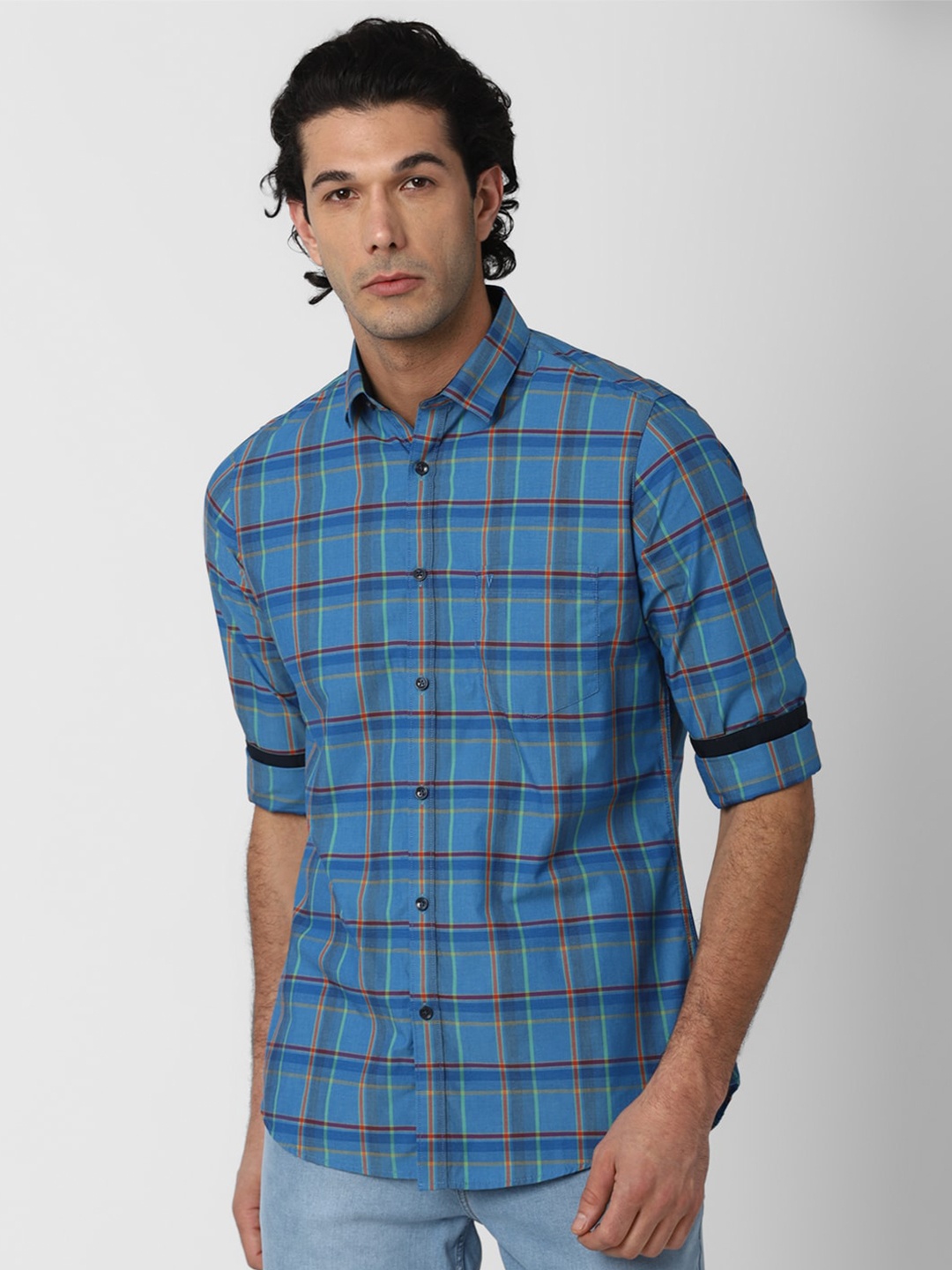 

Van Heusen Sport Men Blue Slim Fit Tartan Checks Checked Casual Shirt