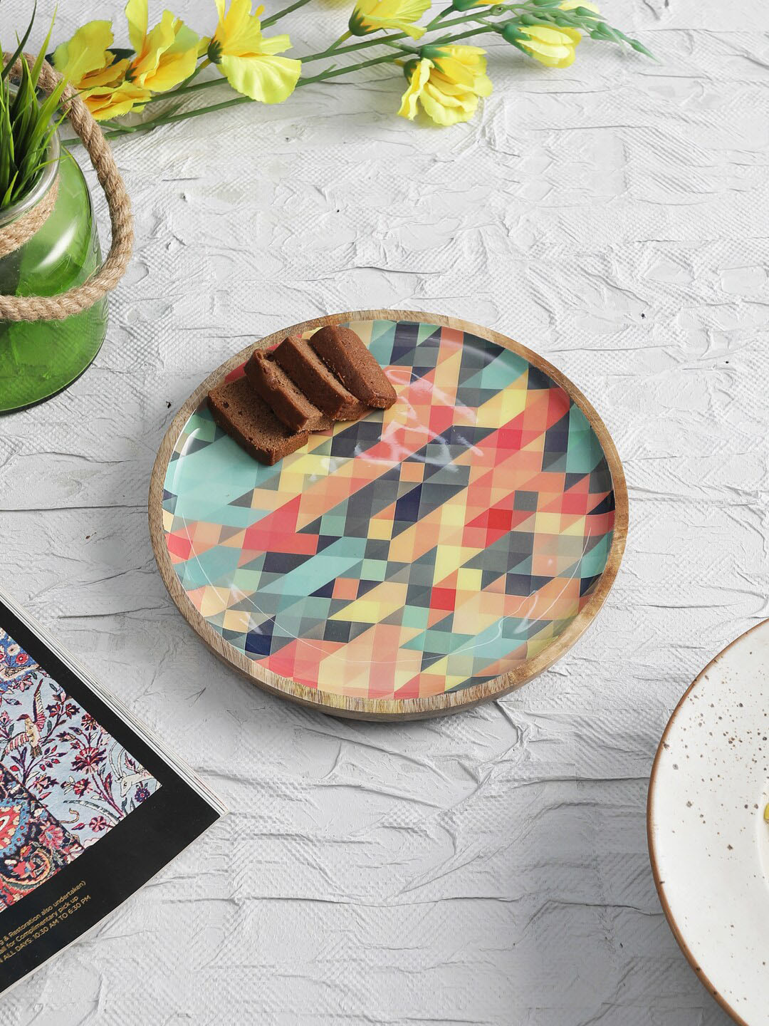 

VarEesha Multi Colored Printed Mosaic Mango Wood Round Serving Plate