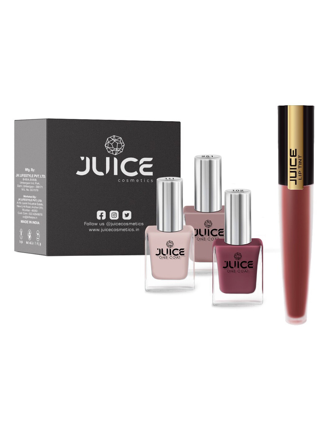 JUICE Set of 3 One Coat Nail Polish with Lip Tint 4 ml, Multi