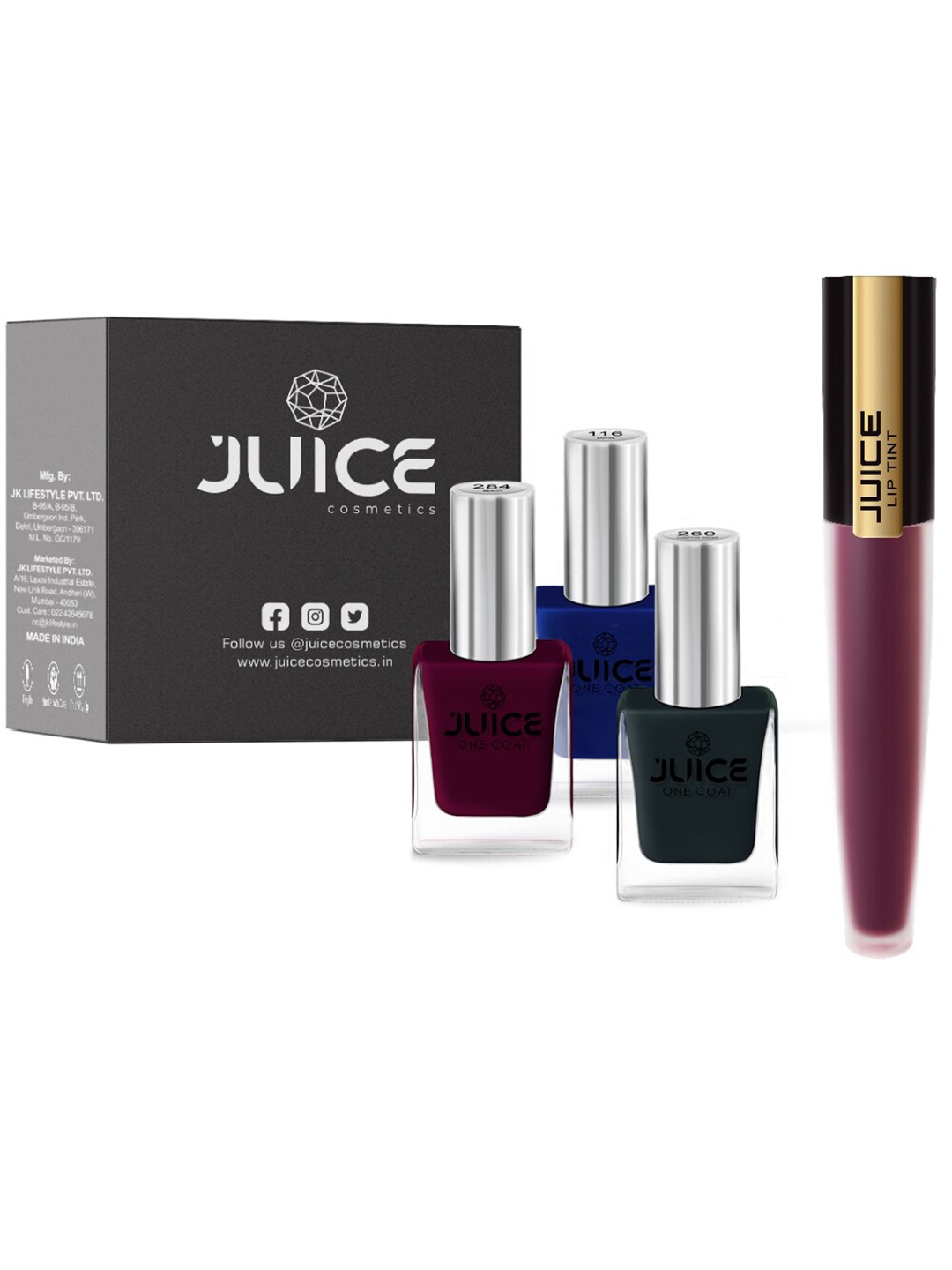 

JUICE Set of 3 One Coat Nail Polish with Lip Tint 4 ml, Multi
