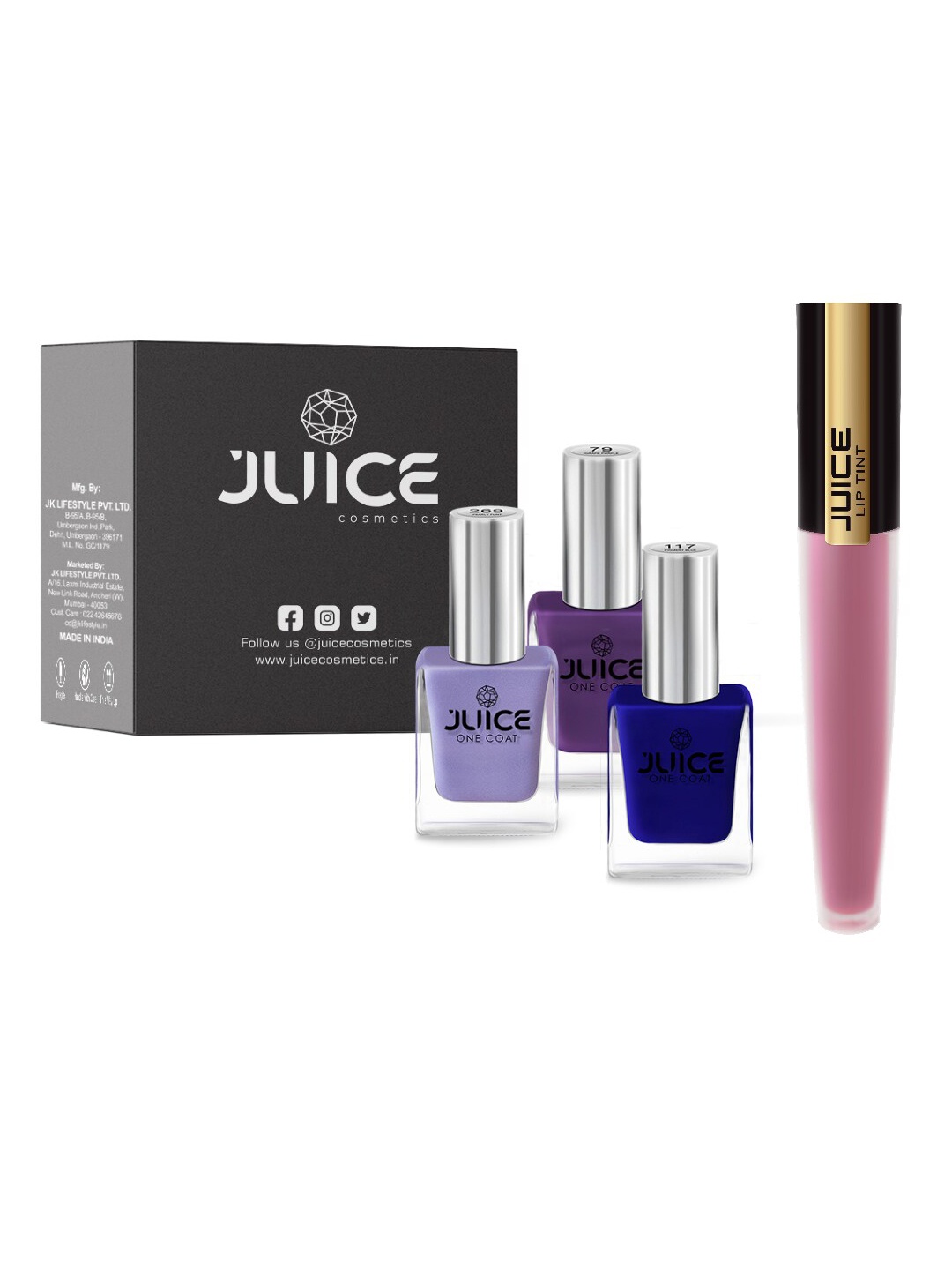 

JUICE Set of 3 One Coat Nail Polish with Lip Tint 4 ml, Multi