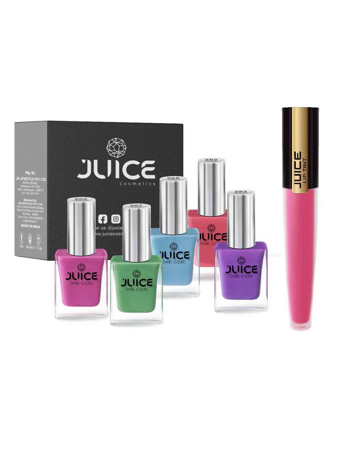 

JUICE Set of 5 One Coat Nail Polishes with 1 Liptint - Madison, Multi