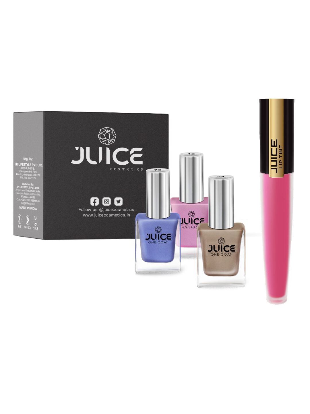 

JUICE Set of 3 One Coat Nail Polish with Lip Tint 4 ml, Multi