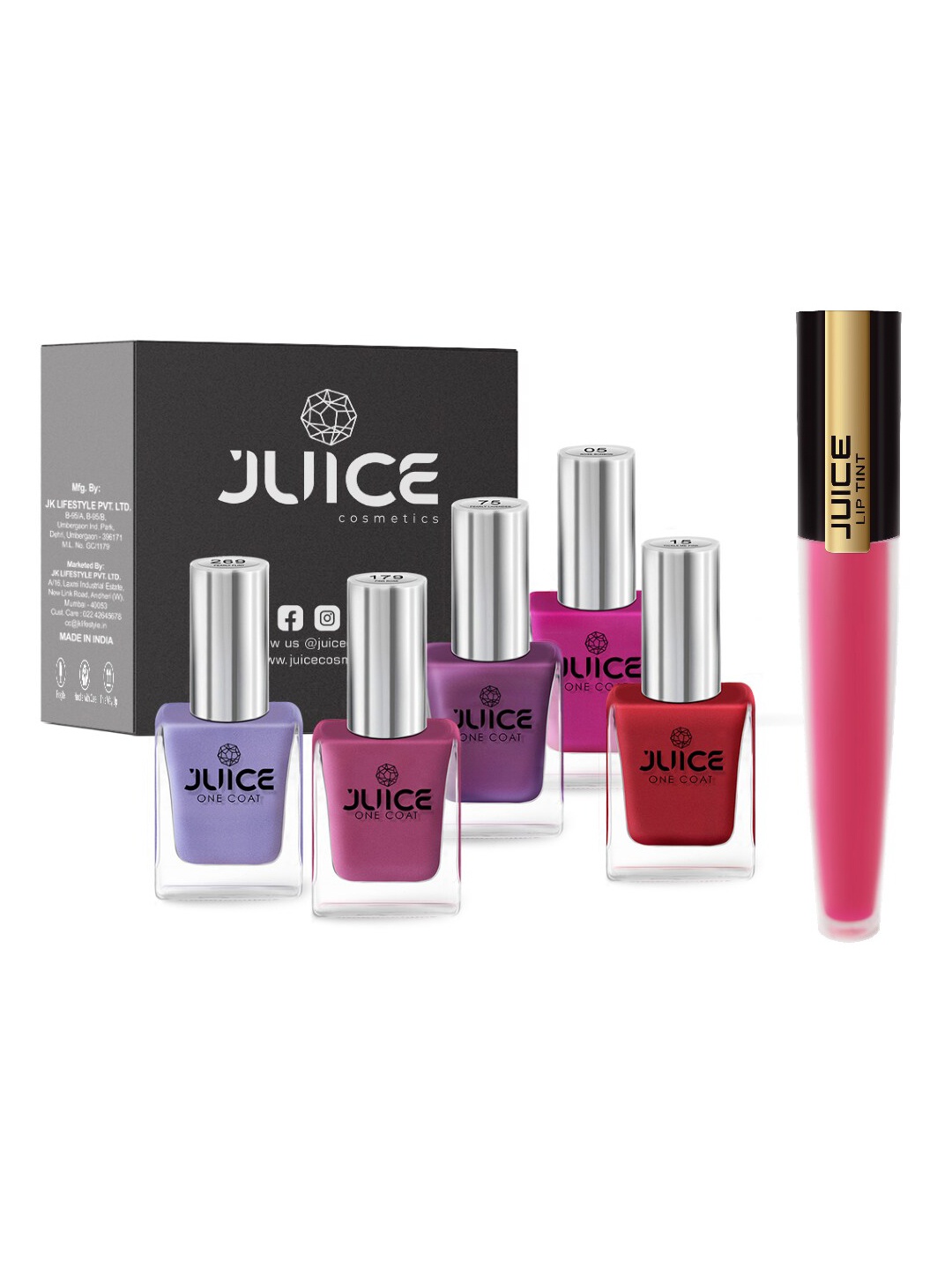 

JUICE Set of 5 One Coat Nail Polish with Lip Tint 4 ml, Multi