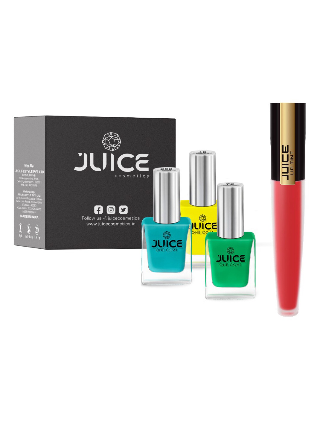 

JUICE Set of 3 One Coat Nail Polish with Lip Tint 4 ml, Multi