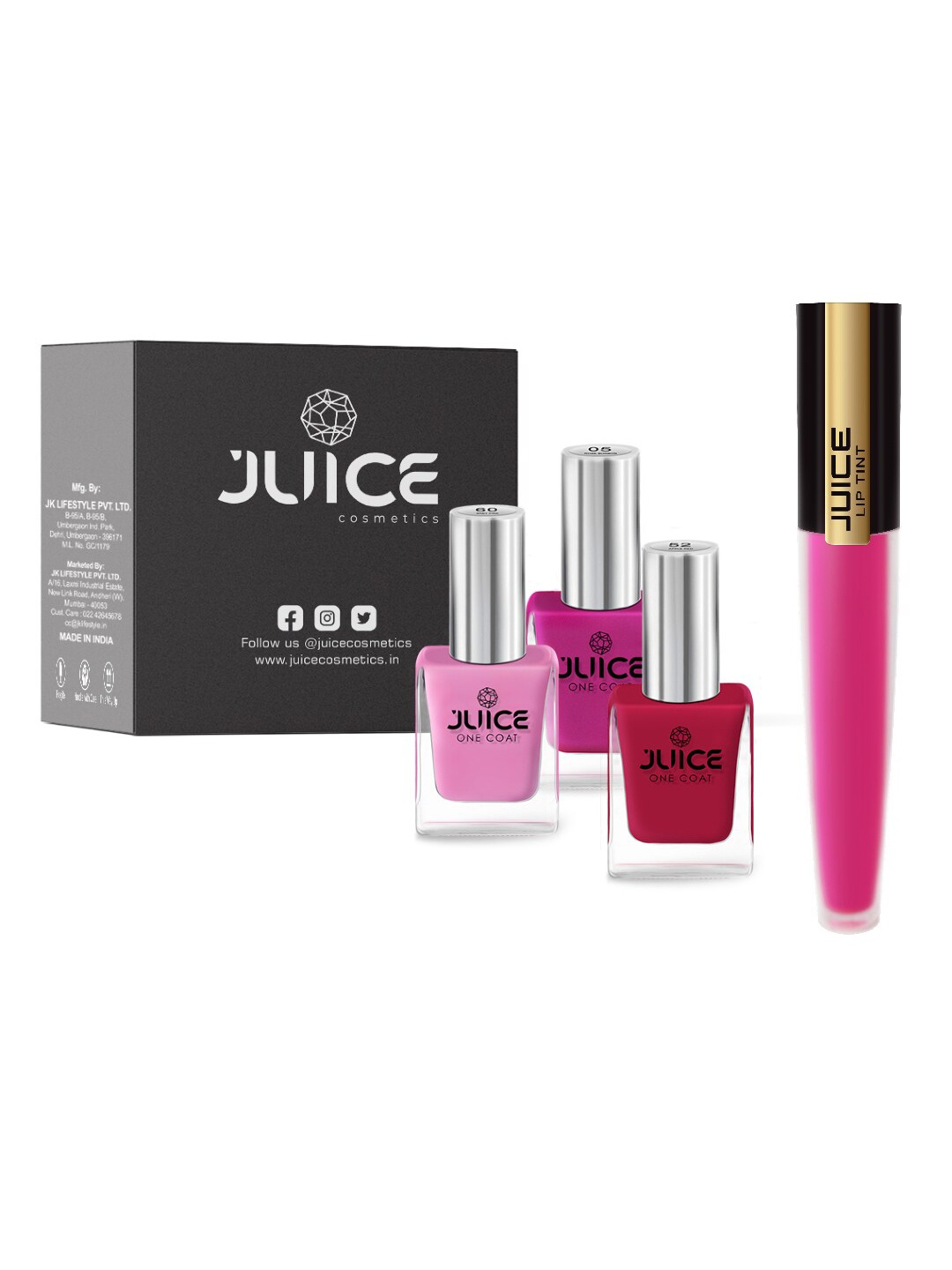 

JUICE Set of 3 One Coat Nail Polish with Lip Tint 4 ml, Pink