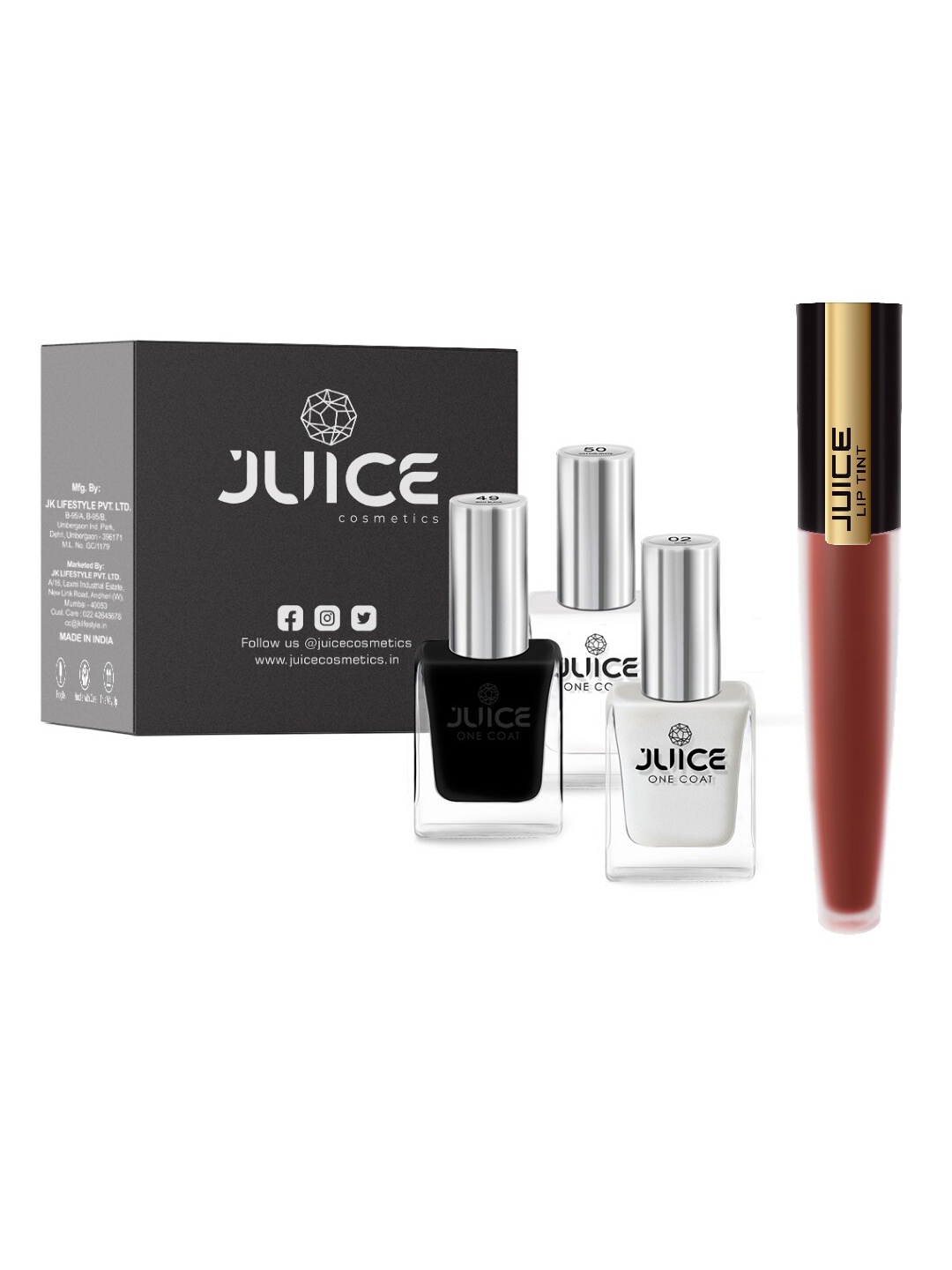 

JUICE Set of 3 One Coat Nail Polish with Lip Tint 4 ml, Multi