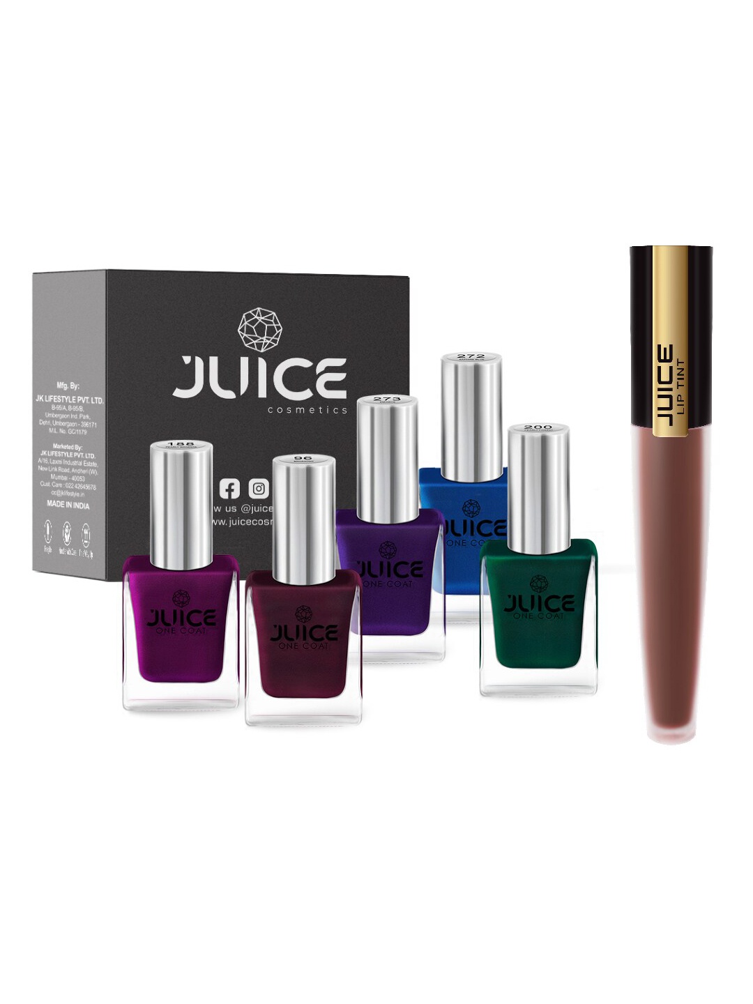 

JUICE Set of 5 One Coat Nail Polishes with 1 Liptint - Brown M40, Multi