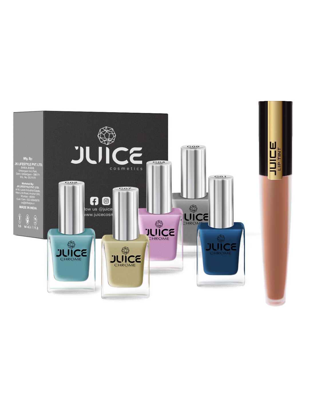 

JUICE Set of 5 One Coat Nail Polishes with Lip Tint - Brown M-71, Multi