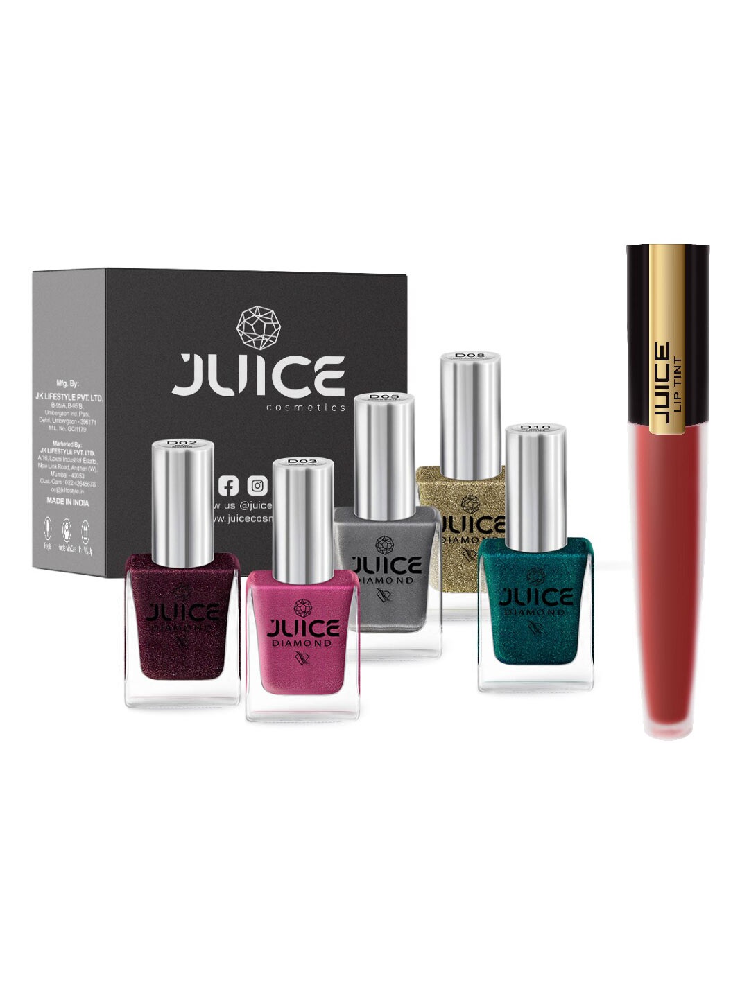 

JUICE Set of 5 One Coat Nail Polishes with Lip Tint - RedVelvet M-07, Multi